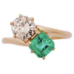 1.84 Carat Square Emerald & Round Diamond 18K Gold Toi et Moi Bypass Ring