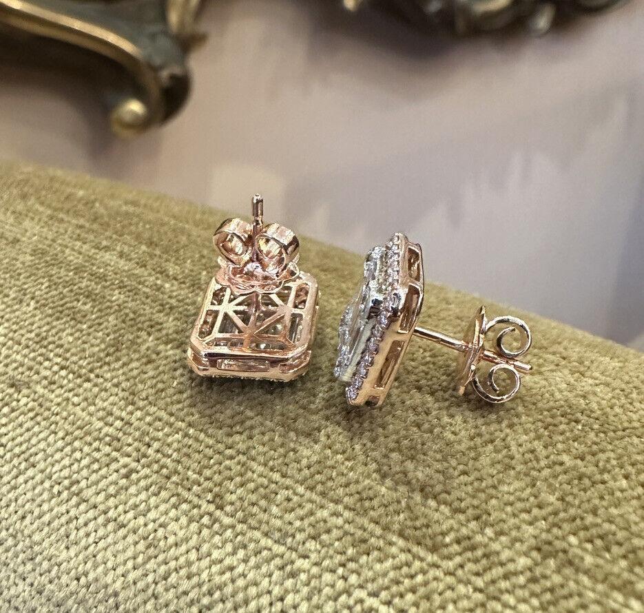 1,84 Karat insgesamt Illusion gefasste Diamant-Ohrringe mit Knopfleiste aus 14k Roségold im Zustand „Hervorragend“ im Angebot in La Jolla, CA