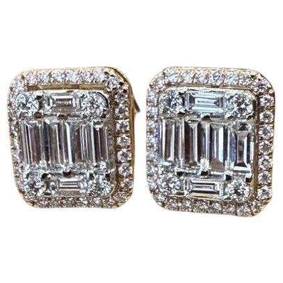 1.84 carat total Illusion set Diamond Button Earrings in 14k Rose Gold