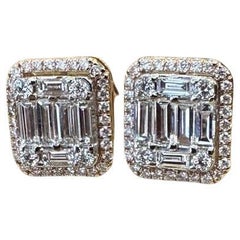 1,84 Karat insgesamt Illusion gefasste Diamant-Ohrringe mit Knopfleiste aus 14k Roségold