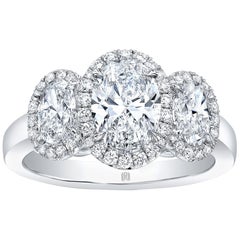 1.84 Carat Total Weight 3-Stone Oval Diamond Halo Ring