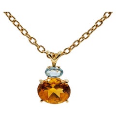 14K Gold Natural Gemstone Aquamarine 0.20 carat with Citrine 1.84 carat Pendant