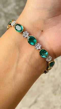 18.4 Ct Natural Emerald Diamond Tennis Bracelet in 18K Solid Yellow Gold