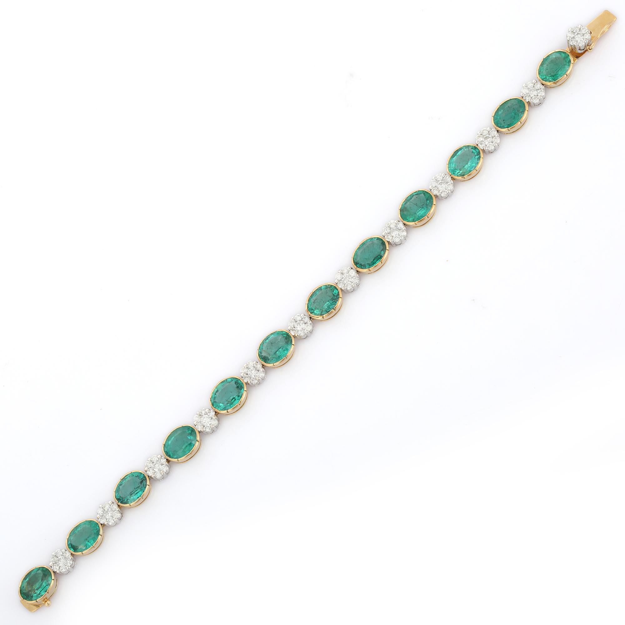18.4 Ct Natural Emerald Diamond Tennis Bracelet in 18K Solid Yellow Gold  For Sale 4