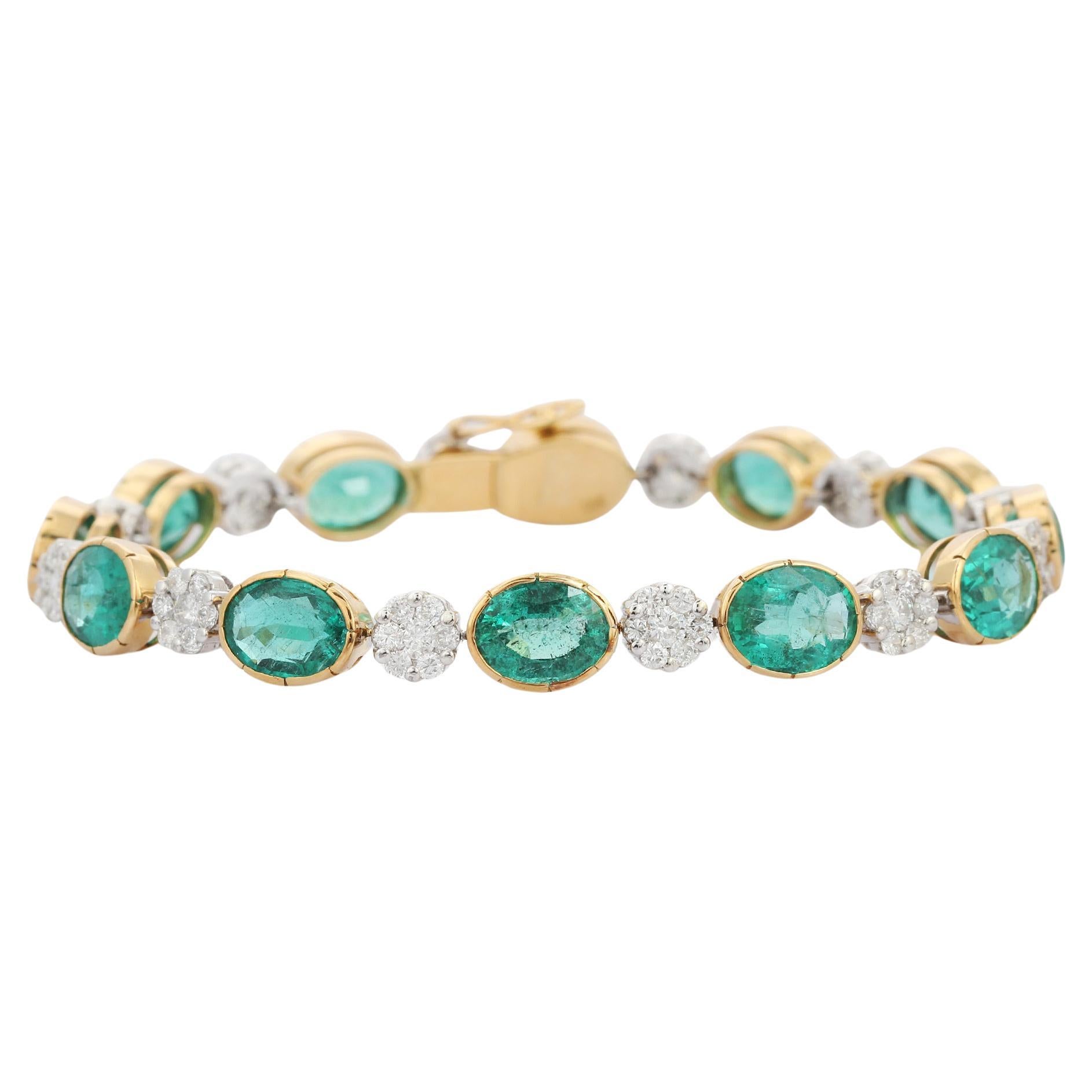 18.4 Ct Natural Emerald Diamond Tennis Bracelet in 18K Solid Yellow Gold 