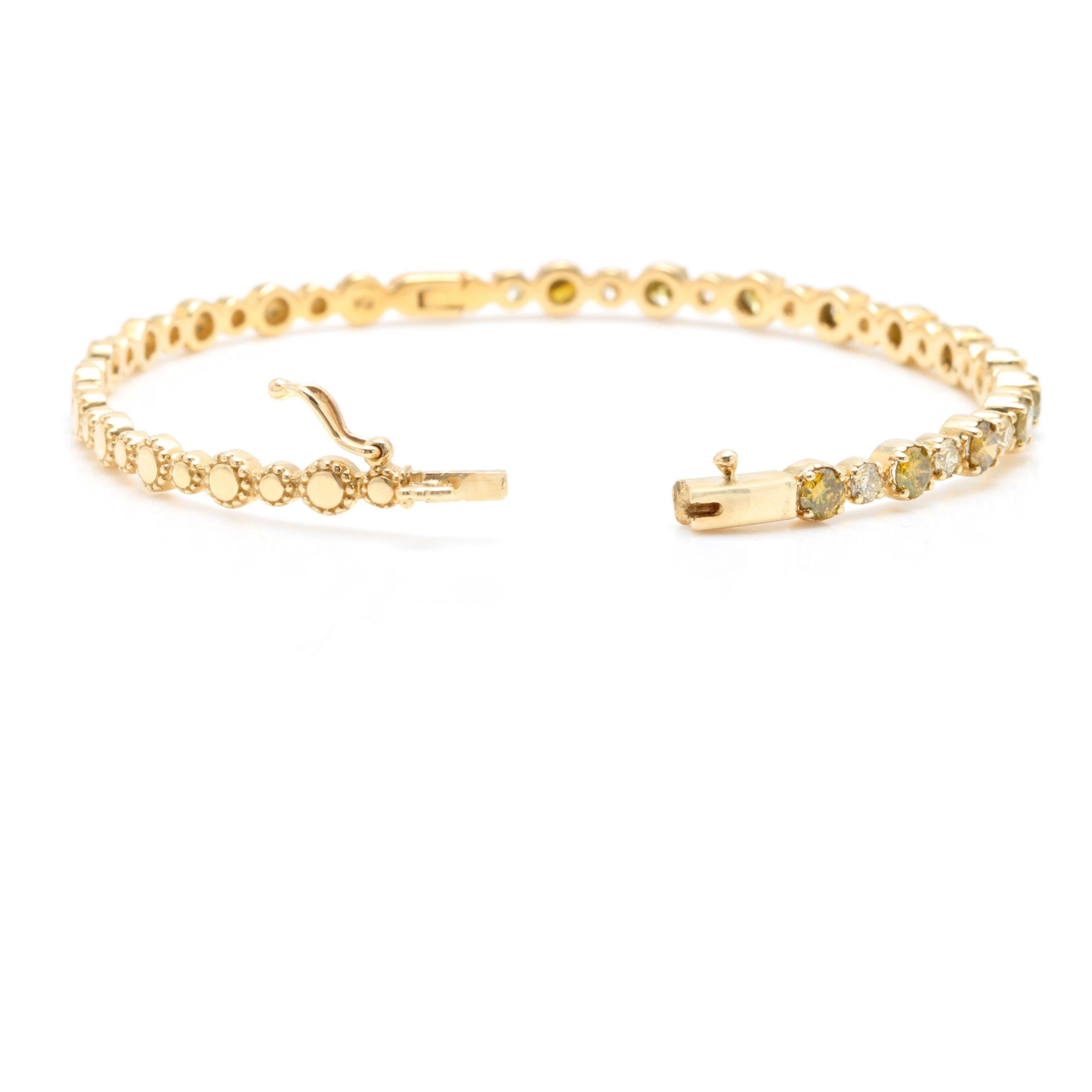 Women's 1.84 Carat Natural Fancy Color Diamond 14K Solid Yellow Gold Bangle Bracelet For Sale