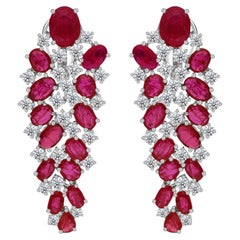 1.84 Ct Oval Ruby 2.81 Ct Marquise Diamond Chandelier Earrings in 18K White Gold