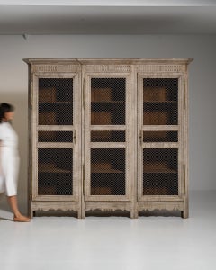 1840-1849 France Weathered Whitewash Cerused Oak Mesh-Front Cabinet