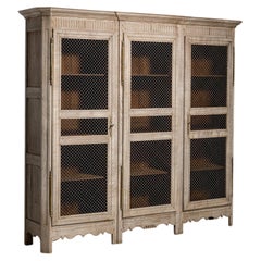 1840-1849 France Weathered Whitewash Cerused Oak Mesh-Front Cabinet