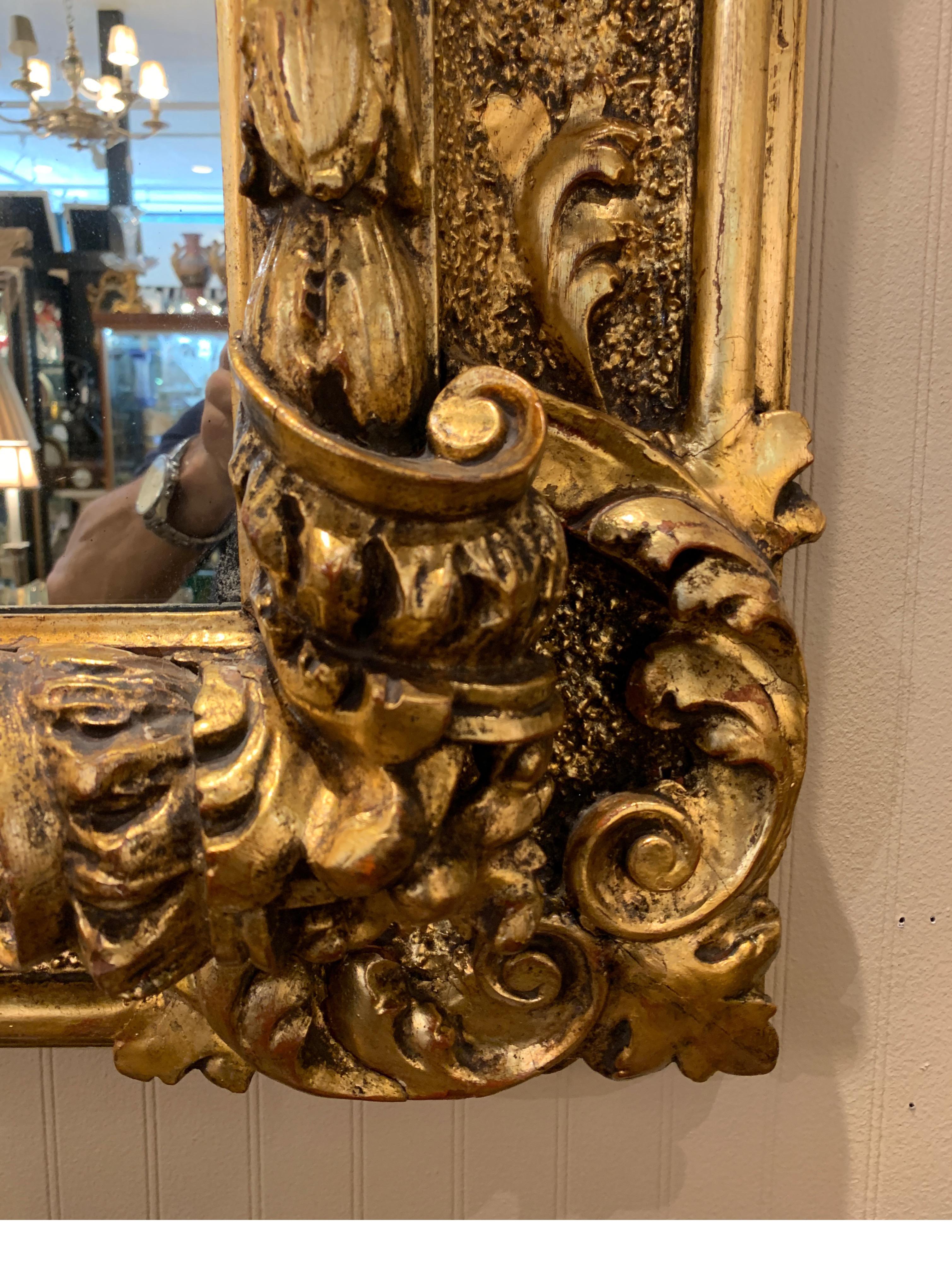 European 1840-1850 Monumental Antique Ornate Hand Carved Gold Gilt and Gesso Mirror