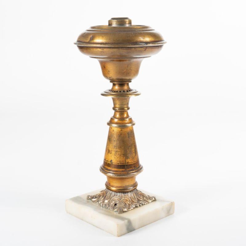 19th Century 1840 American Brass Astral Lamp on Marble Base For Sale
