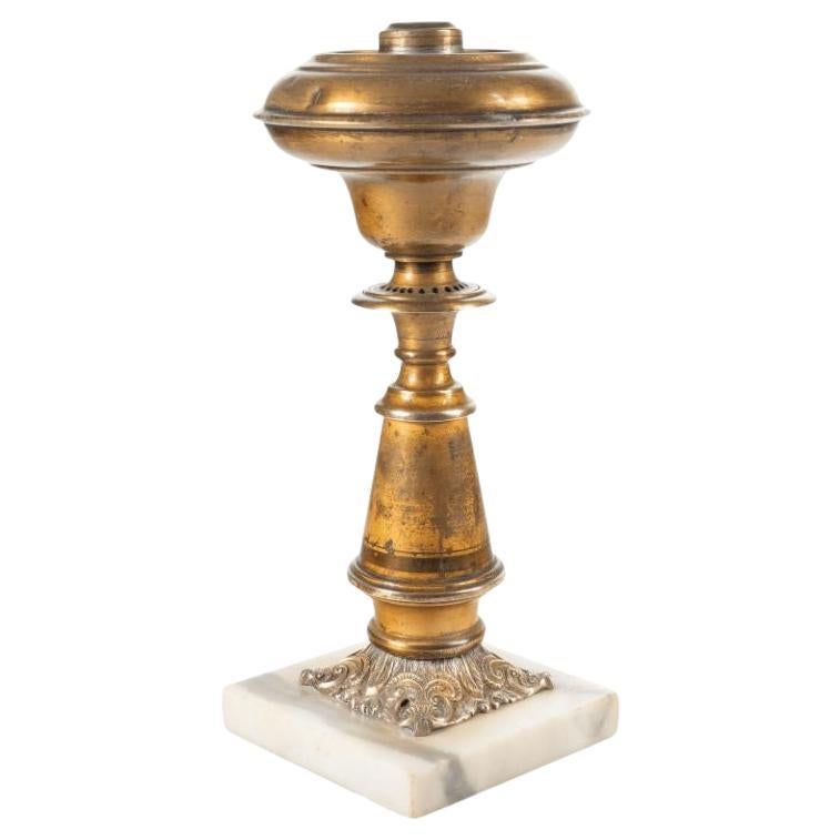 1840 American Brass Astral Lamp on Marble Base