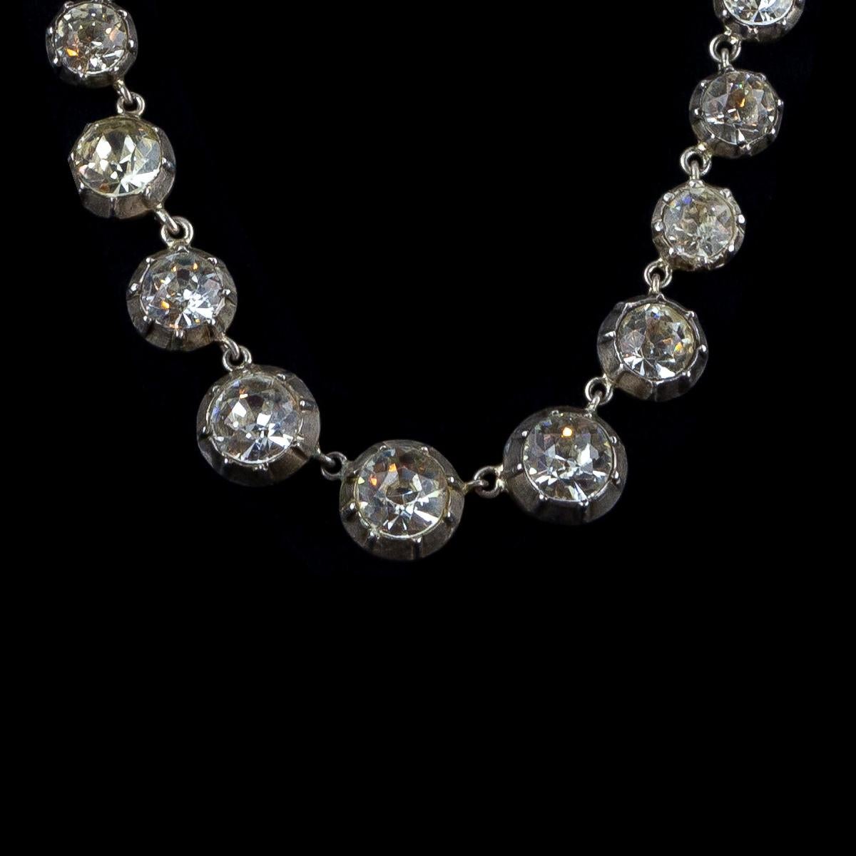 Antike 925 ° / °° Silber Riviera Halskette von 1840 ca. mit Brillantschliff funkelnden 