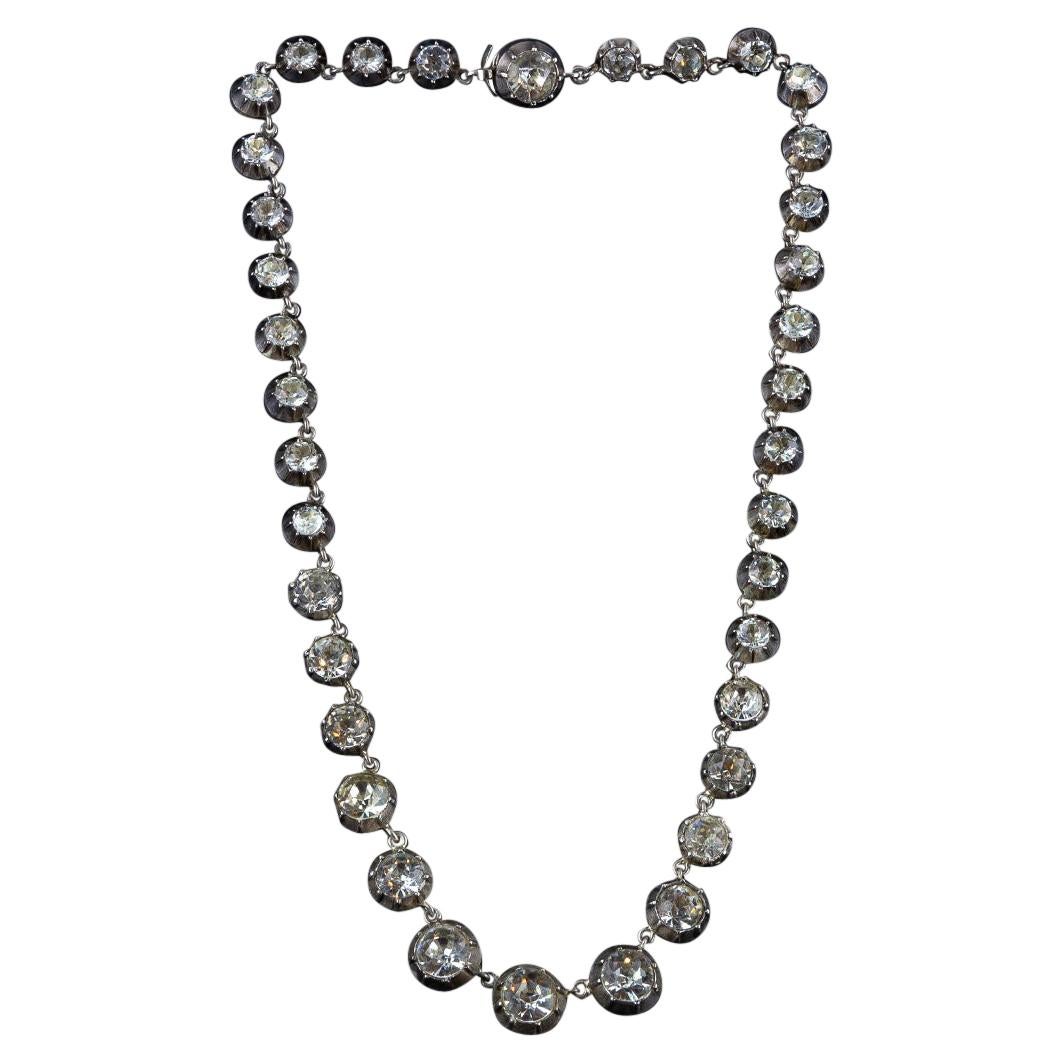 1840 ca. 925 Silver Riviera Antique Necklace with "paste" For Sale