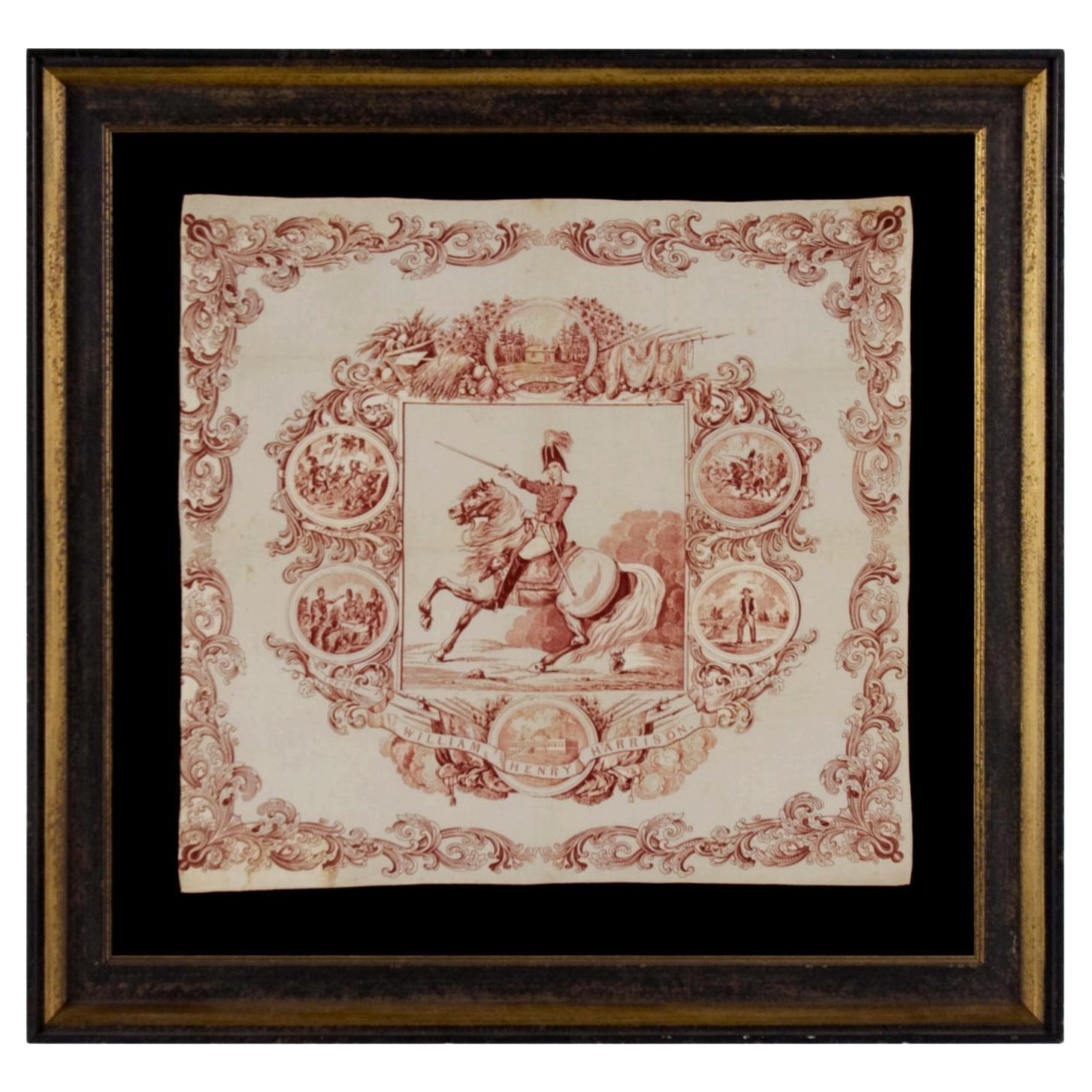 1840 Campaign Kerchief of William Henry Harrison on Horseback For Sale