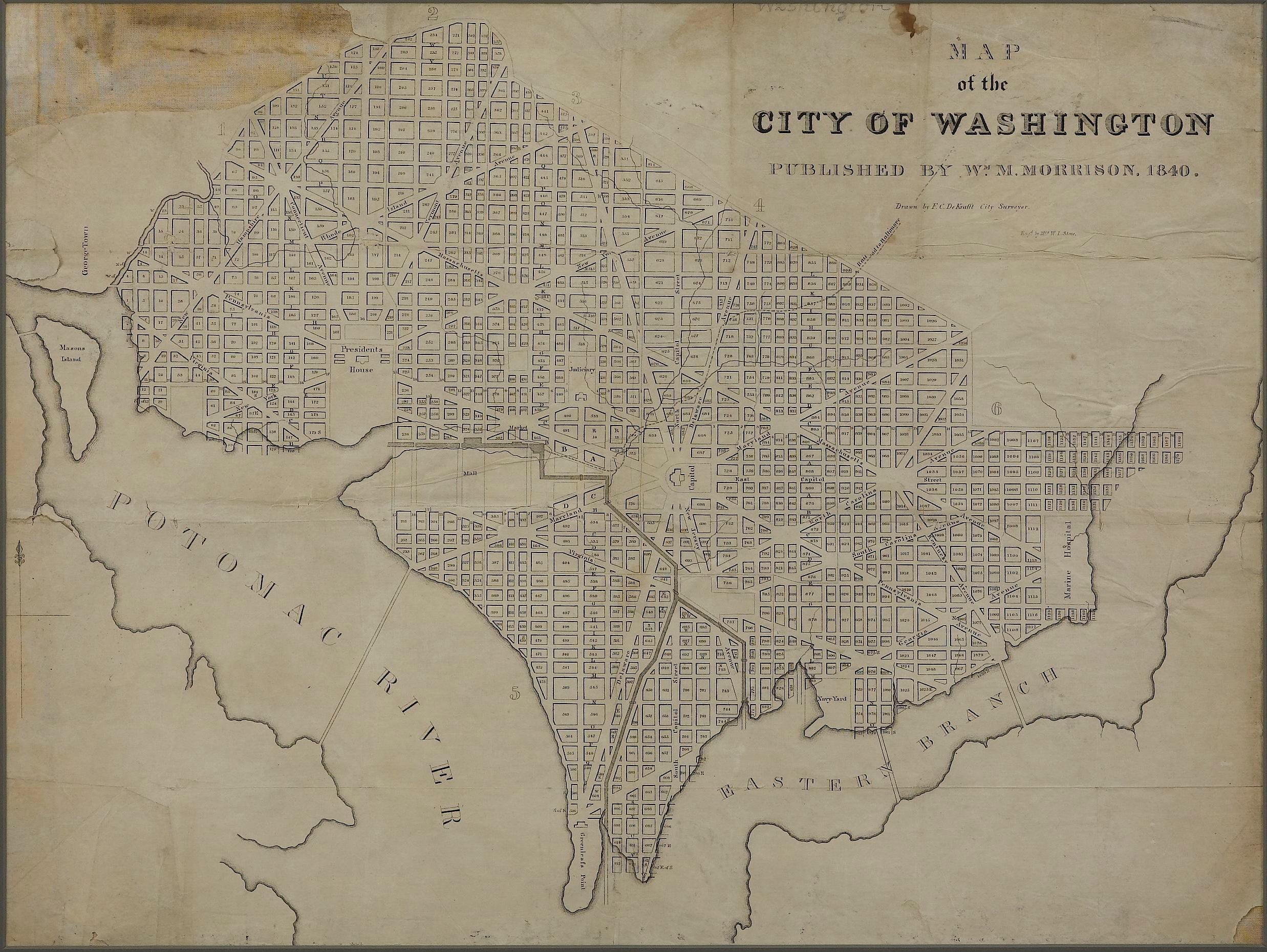 Map of the City of Washington aus dem Jahr 1840, herausgegeben von William M. Morrison (Federal) im Angebot