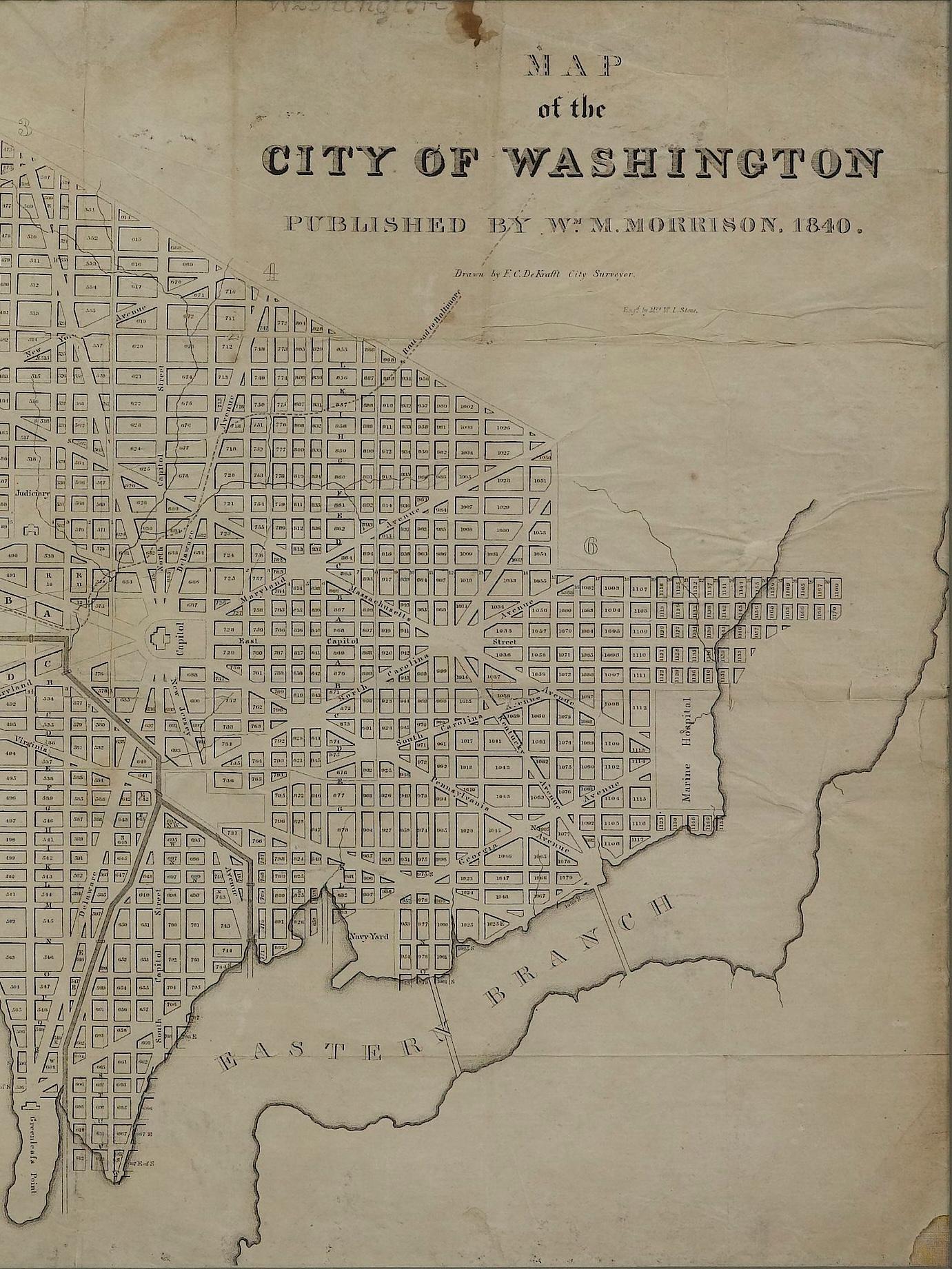 Engraved 1840 Map of the City of Washington Published by William M. Morrison For Sale