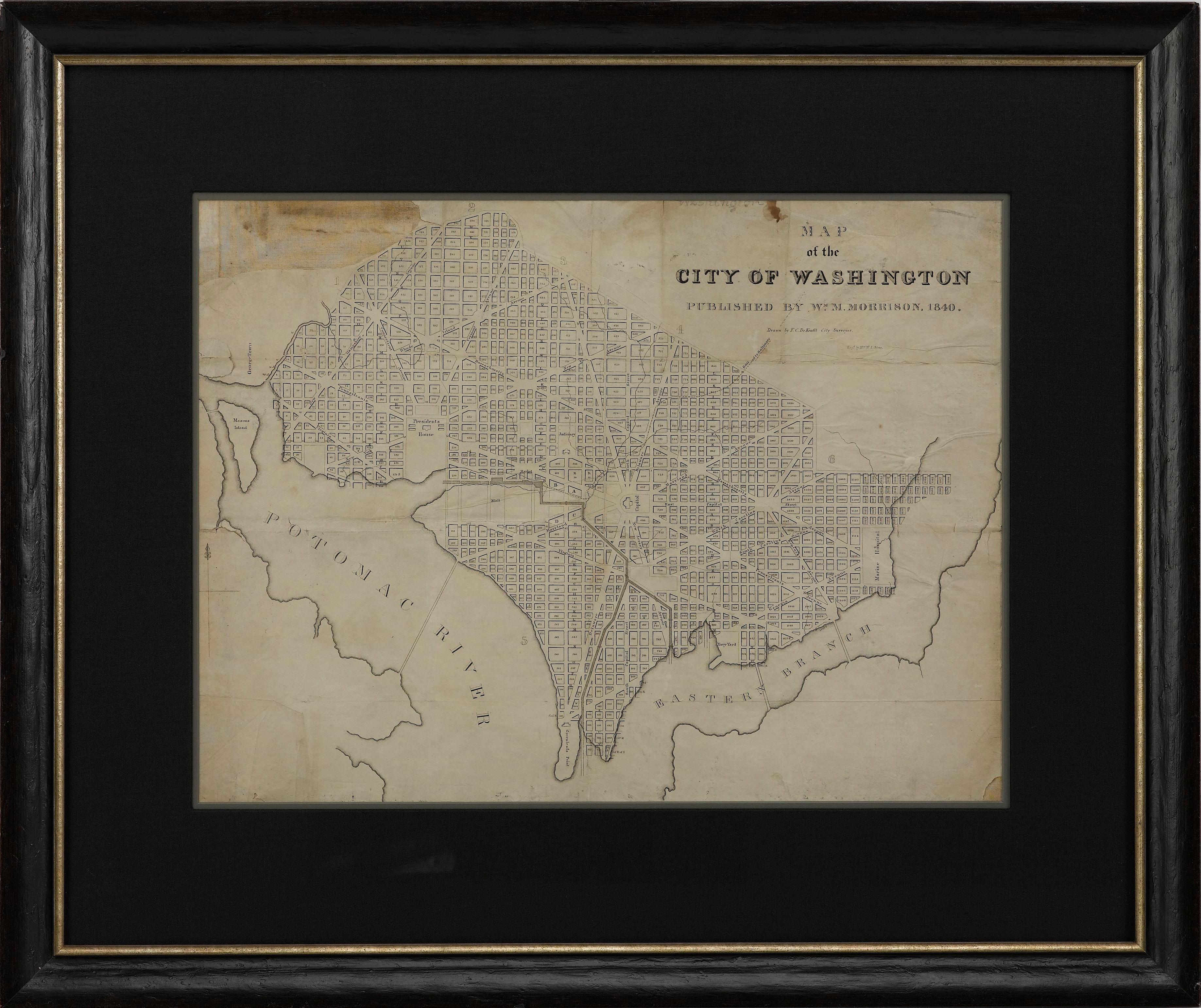 Map of the City of Washington aus dem Jahr 1840, herausgegeben von William M. Morrison im Zustand „Gut“ im Angebot in Colorado Springs, CO