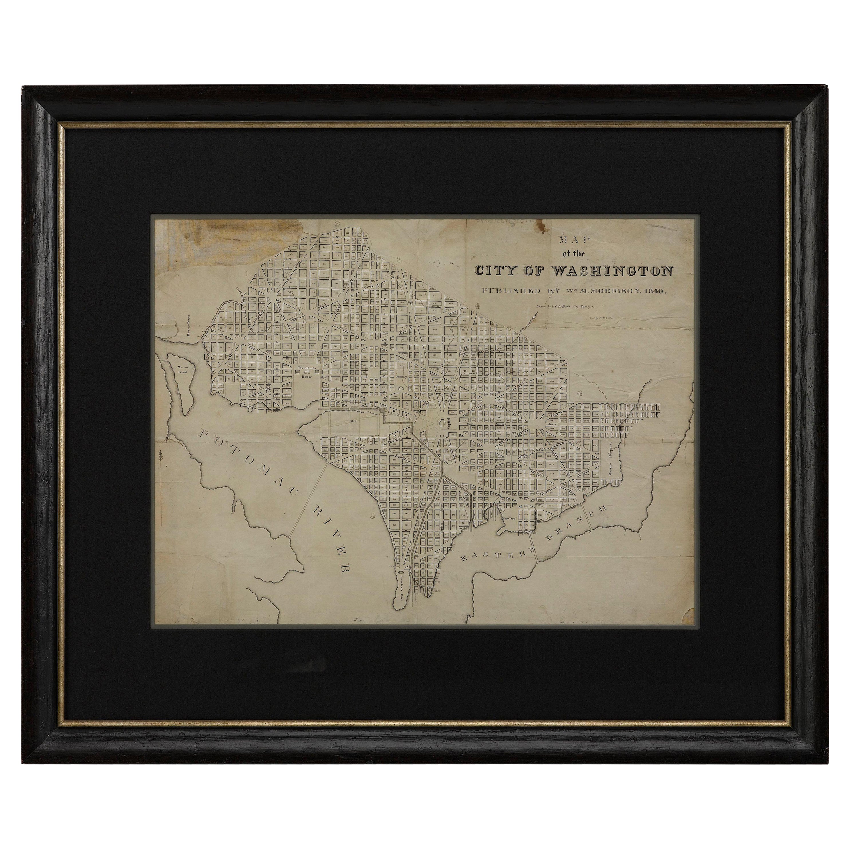 Mappa della città di Washington del 1840 Pubblicata da William Morrison in vendita