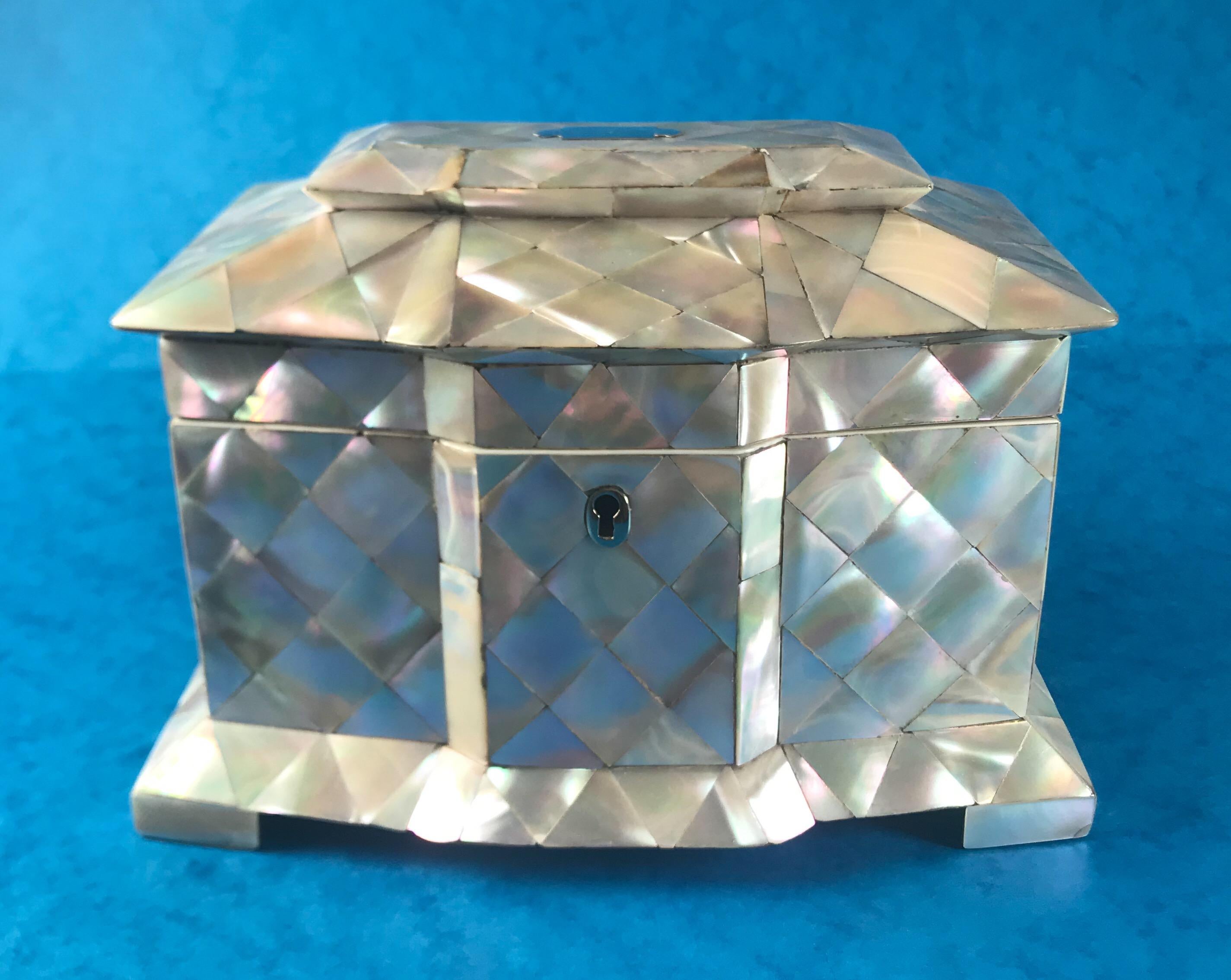 Other 1840 Mother of pearl break front twin lidded tea caddy in superb condition For Sale