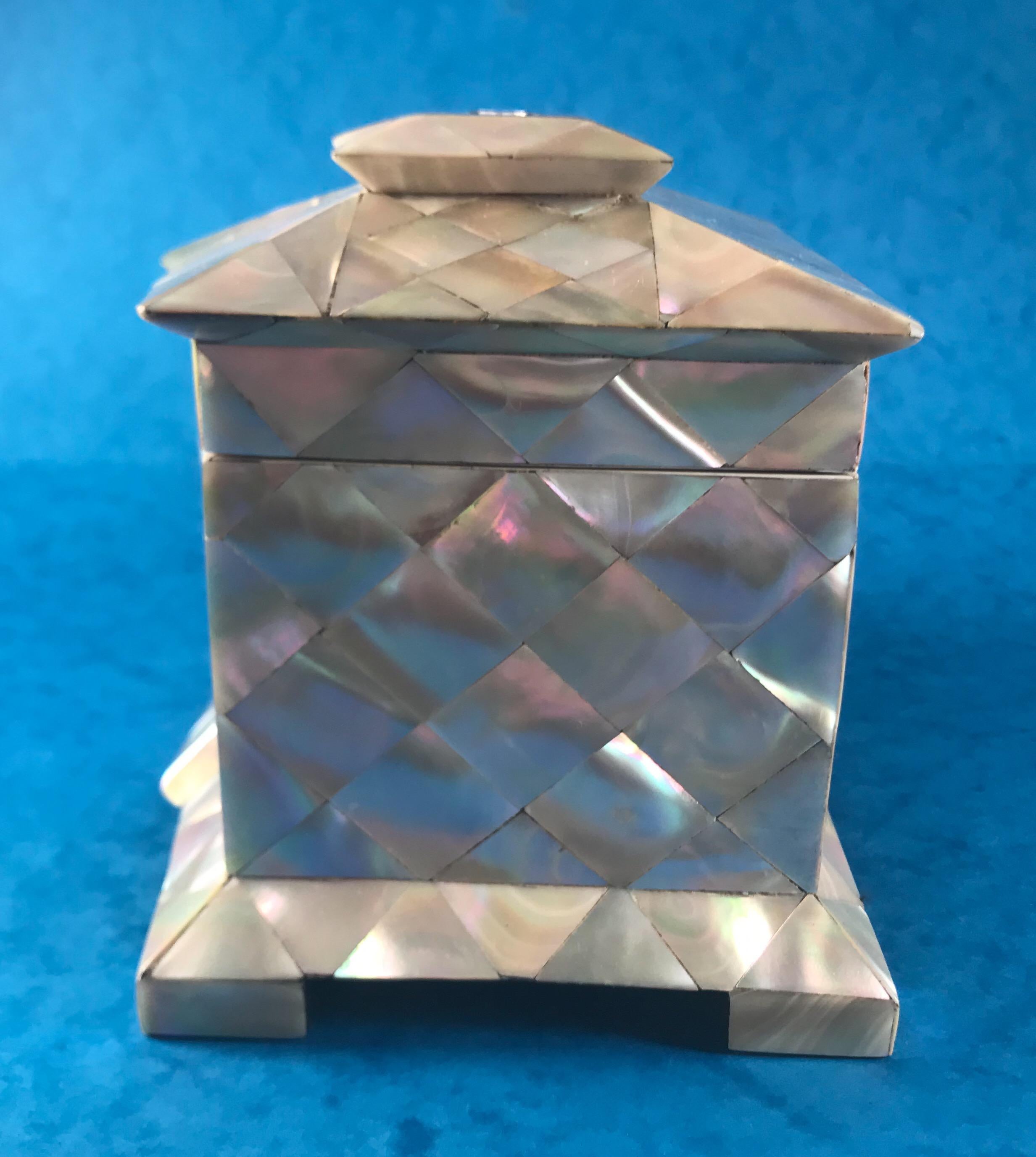 19th Century 1840 Mother of pearl break front twin lidded tea caddy in superb condition For Sale
