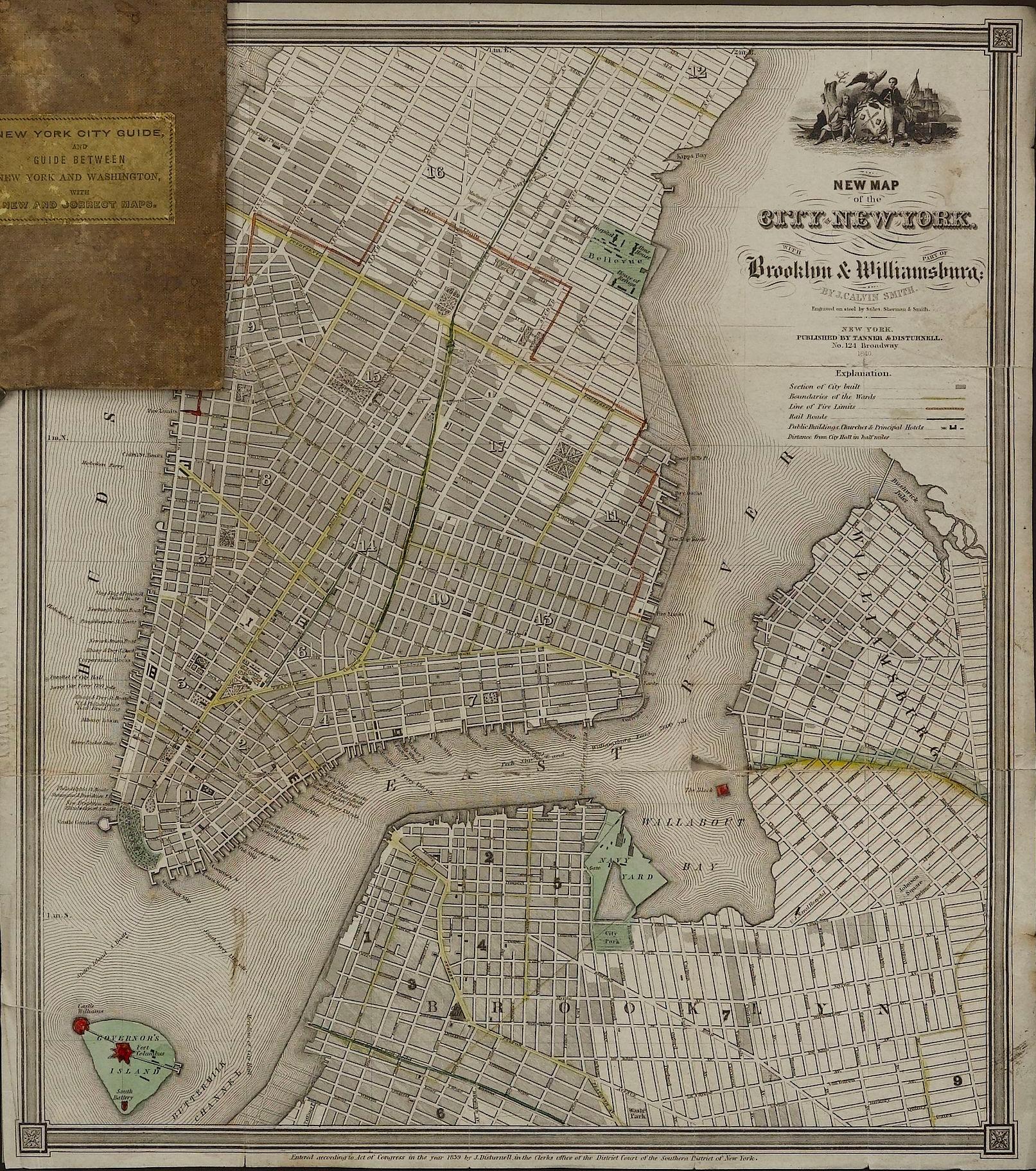 1840 „Neue Karte der Stadt New York mit Teil von Brooklyn & Williamsburg“  im Zustand „Gut“ im Angebot in Colorado Springs, CO