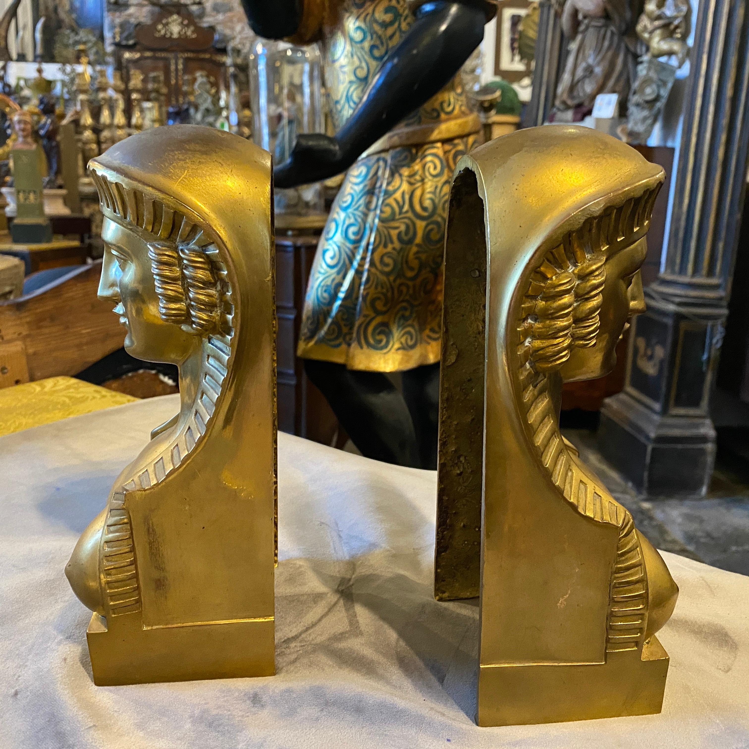1840 Retour d'Egypt Set of two Antique Gilded Bronze Italian Sphinxes 5