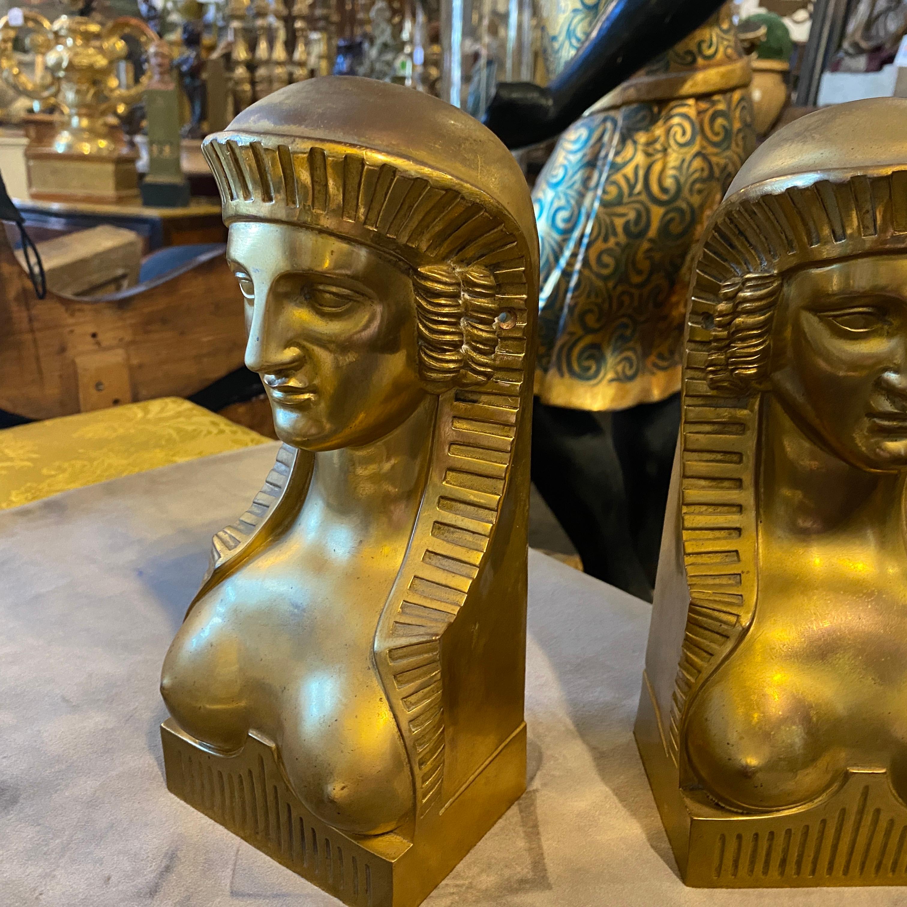 Amazing pair of gilded bronze figures, probably they were mounted on a very big furniture. They can be used as bookends or decorative elements.