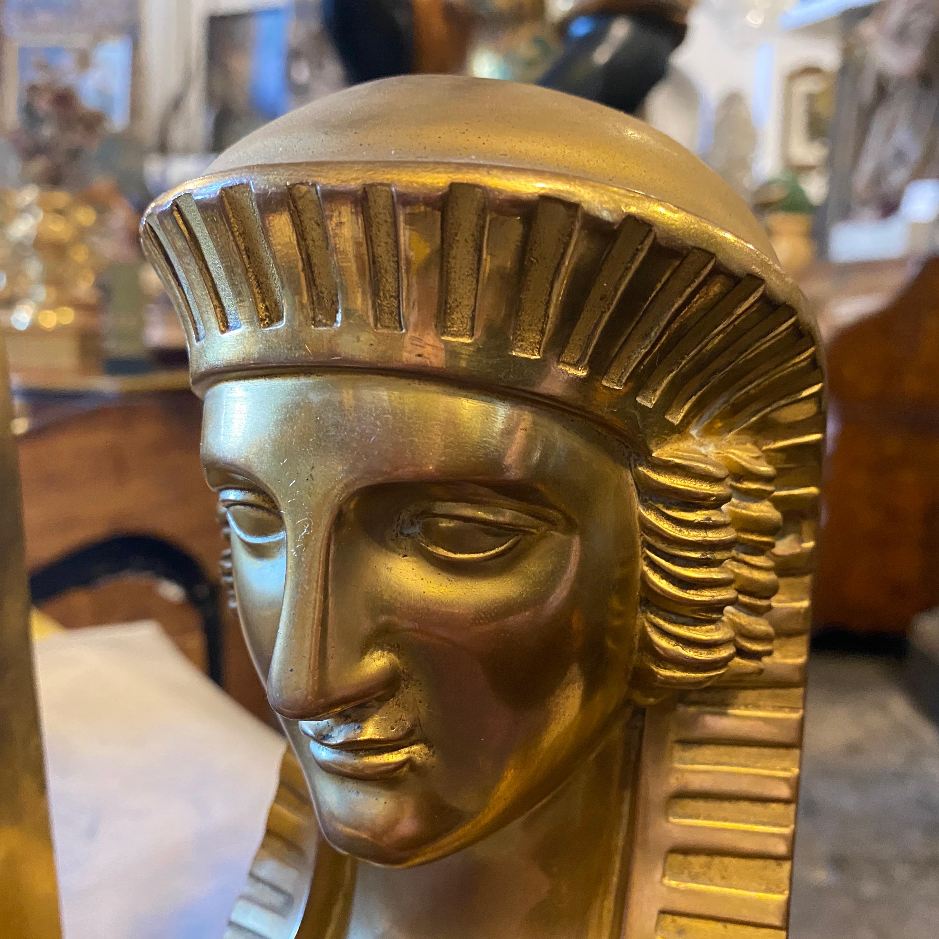 1840 Retour d'Egypt Set of two Antique Gilded Bronze Italian Sphinxes 3