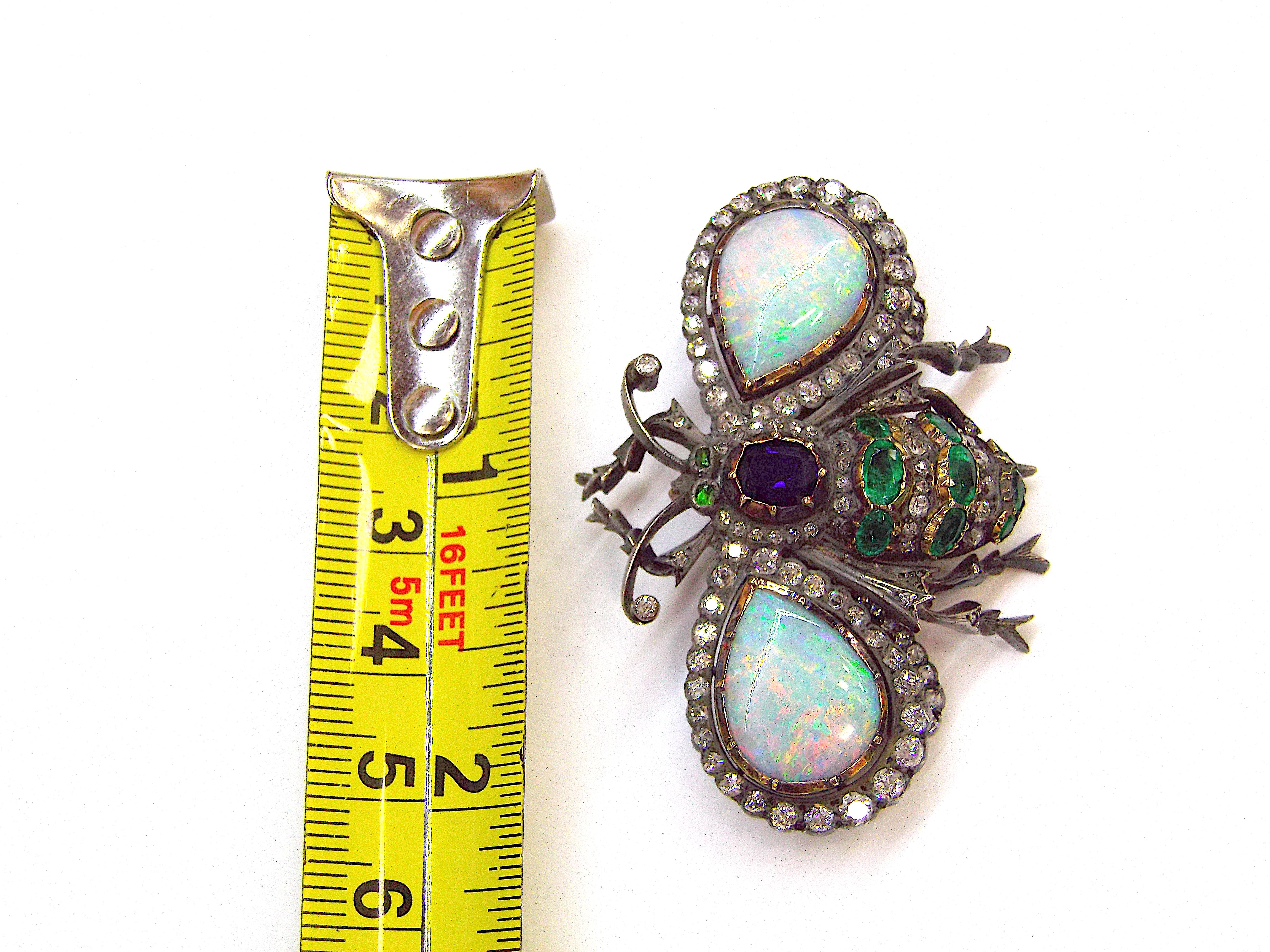 1840 Yellow Gold Silver Emerald 2.11ct Diamond Sapphire Ruby Opal Pendant Brooch 1