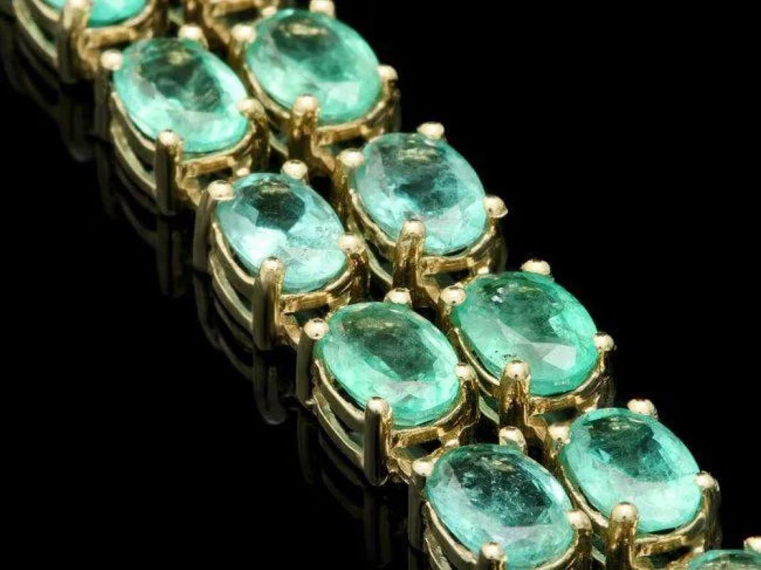 Mixed Cut 18.40ct Natural Emerald and Diamond 18K Solid Yellow Gold Bracelet For Sale