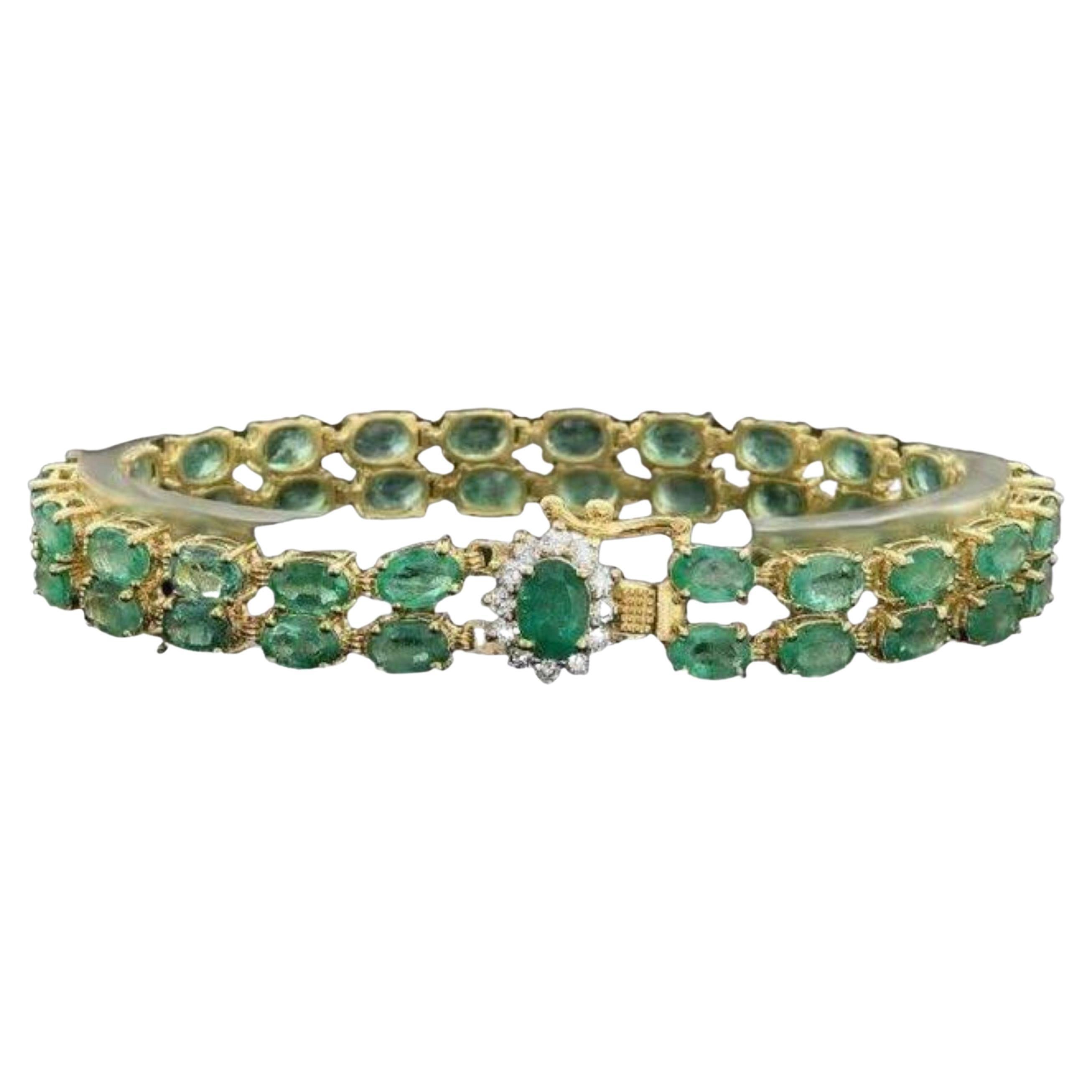 18.40ct Natural Emerald and Diamond 18K Solid Yellow Gold Bracelet