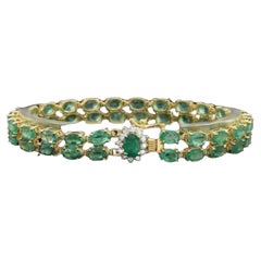 18.40ct Natural Emerald and Diamond 18K Solid Yellow Gold Bracelet