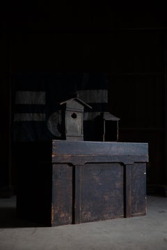 1840s-1860s Edo Japanese antique black wooden box chest with lid, wabi sabi