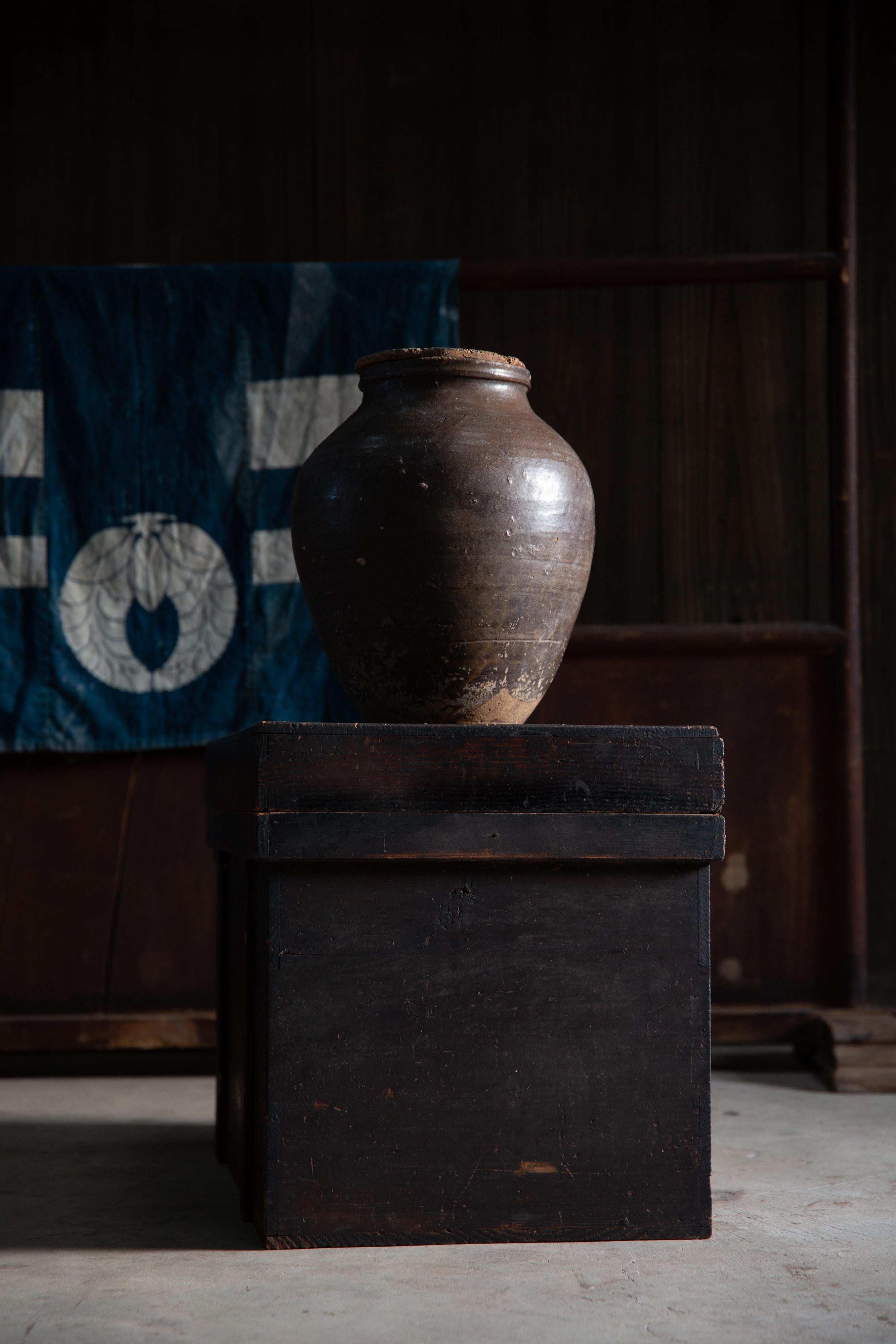 Legno Cassapanca antica giapponese di Edo del 1840-1860 in legno nero con coperchio, wabi sabi in vendita