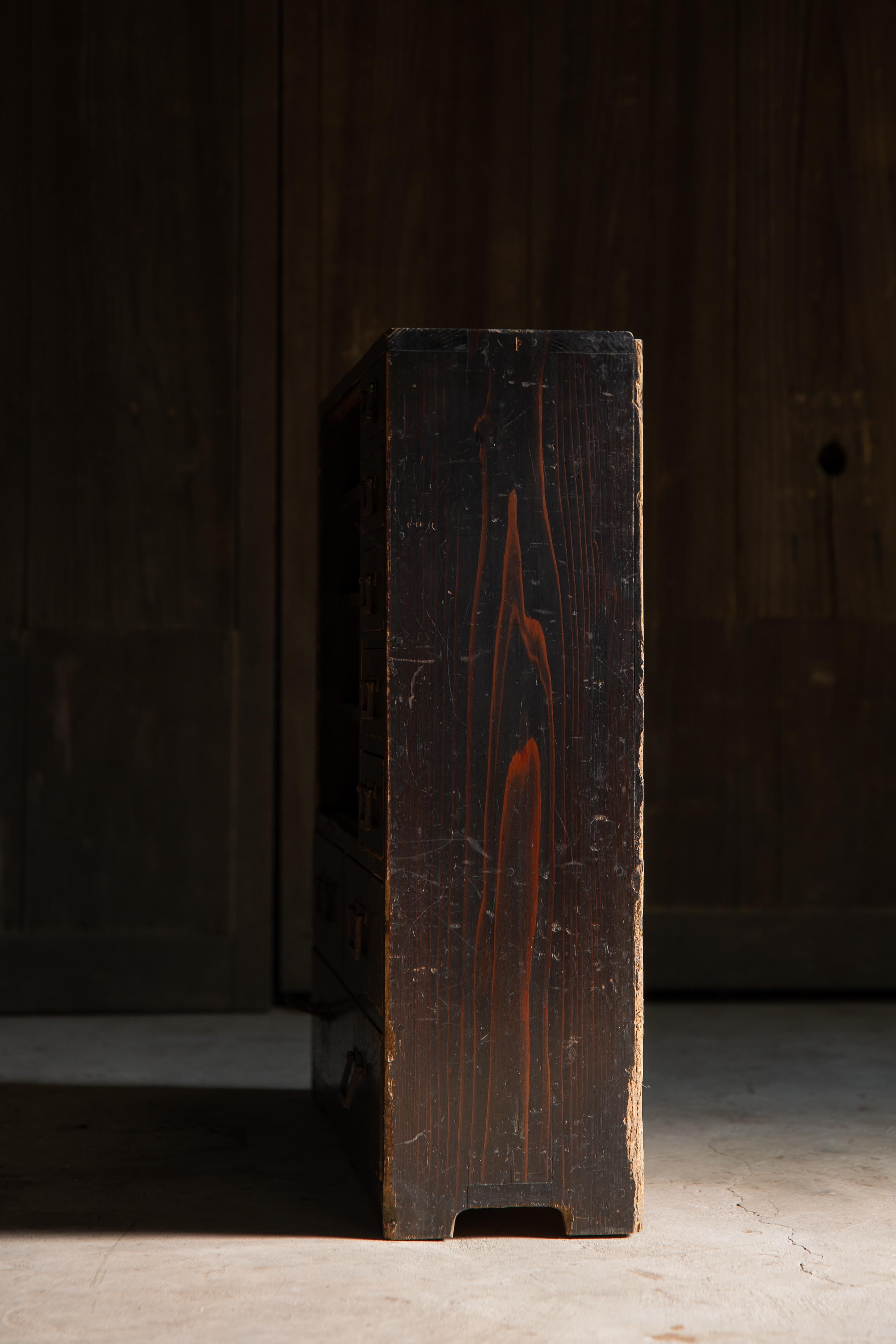 Wood 1840s-1860s Edo Japanese antique wabi sabi desk organizer Tansu chest of drawers For Sale