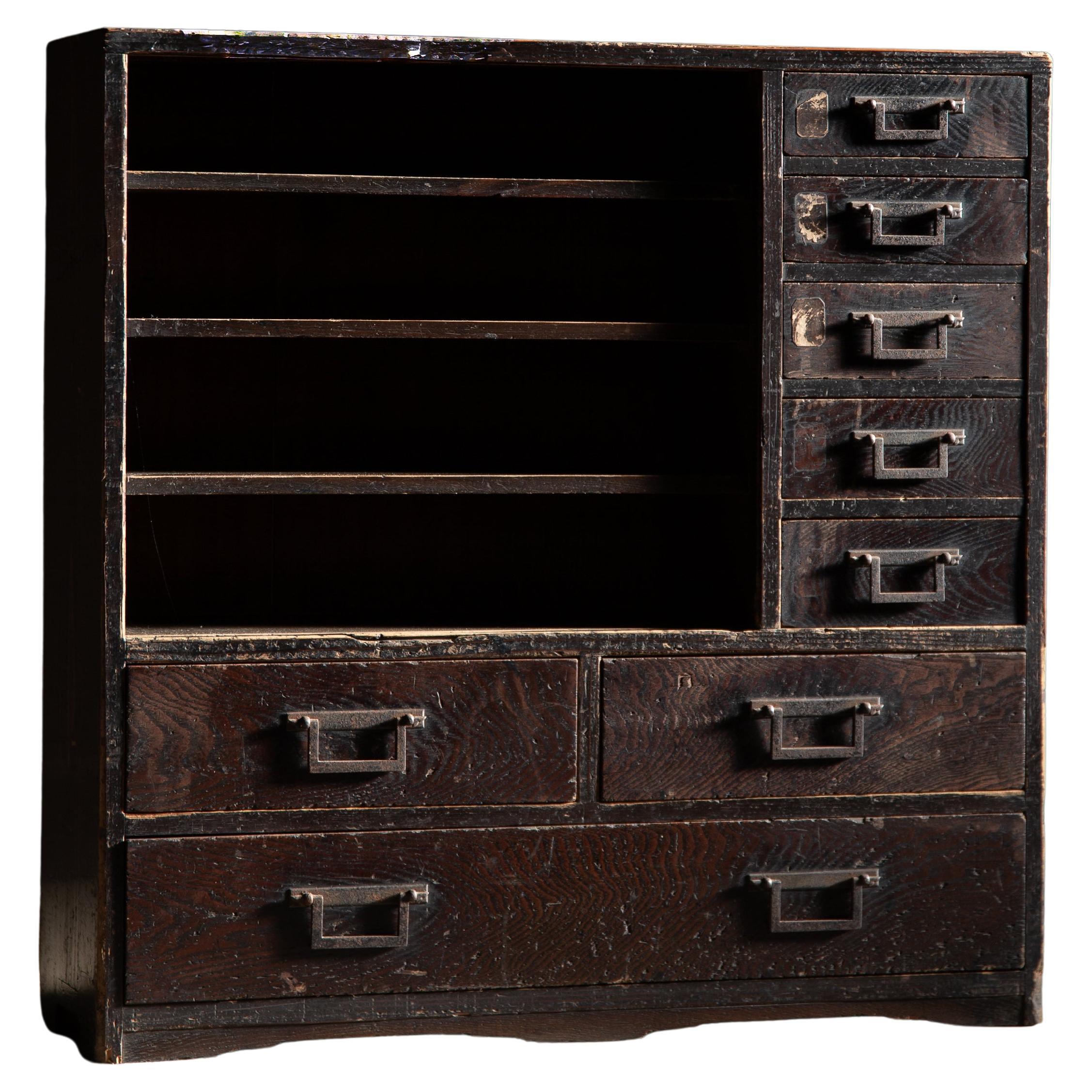 1840s-1860s Edo Japanese antique wabi sabi desk organizer Tansu chest of drawers For Sale