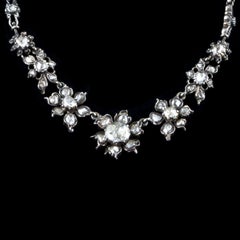 1840s 925 Silver and 18 Kt White Gold Necklace with Rose Cut Diamonds