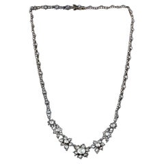 1840s 925 Silver and 18 Kt White Gold Necklace with Rose Cut Diamonds