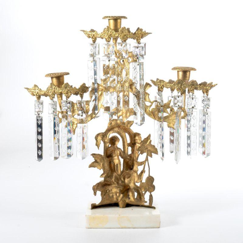 XIXe siècle Chandelier Girandole en laiton doré américain des années 1840 en vente