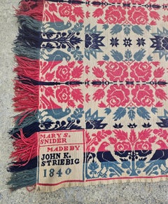 Cobertor jacquard americano de la década de 1840 Firmado Mary S. Snider por John K. Striebig