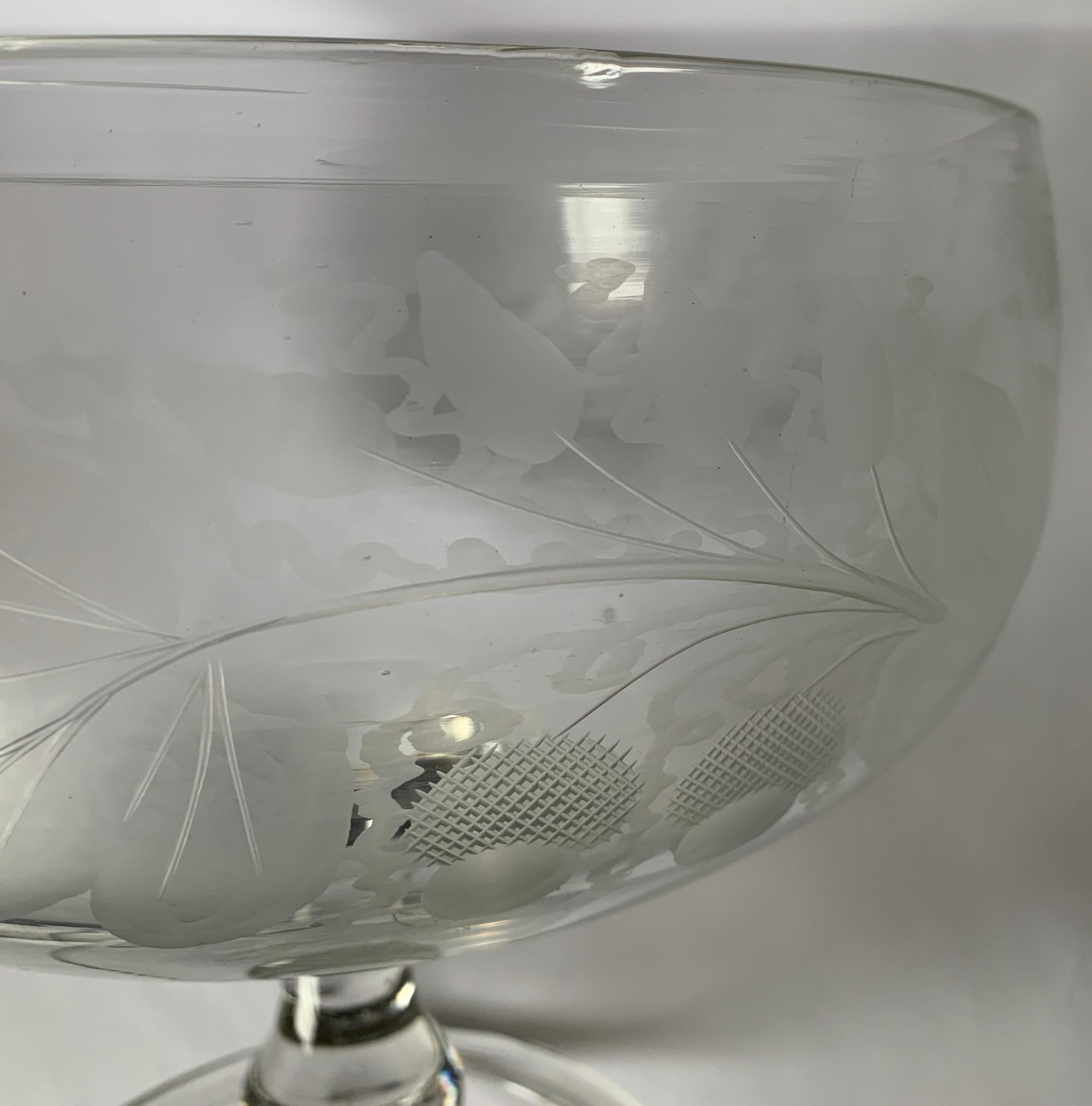 1840s Antique American Engraved Lead Blown Glass Footed Compote For Sale 1