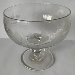 1840s Antique American Engraved Lead Blown Glass Footed Compote