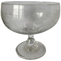 1840s Antique American Engraved Lead Blown Glass Footed Compote