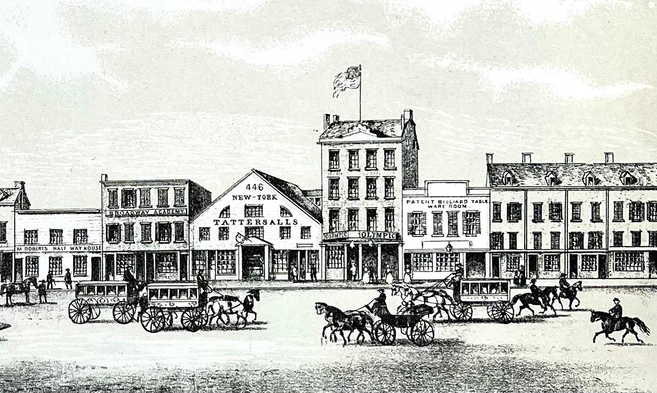 Engraved 1840s Antique Engraving of Broadway in New York at Howard and Grand Streets For Sale