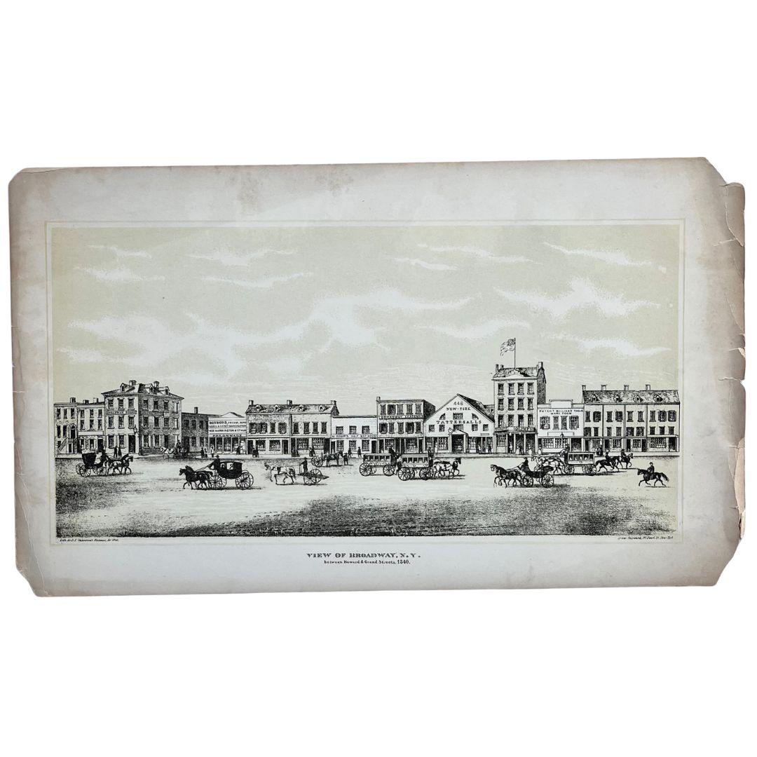 1840s Antique Engraving of Broadway in New York at Howard and Grand Streets In Good Condition For Sale In Montréal, CA
