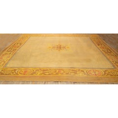 1840s Antique Gold European Aubusson Flatweave Wool Square Rug