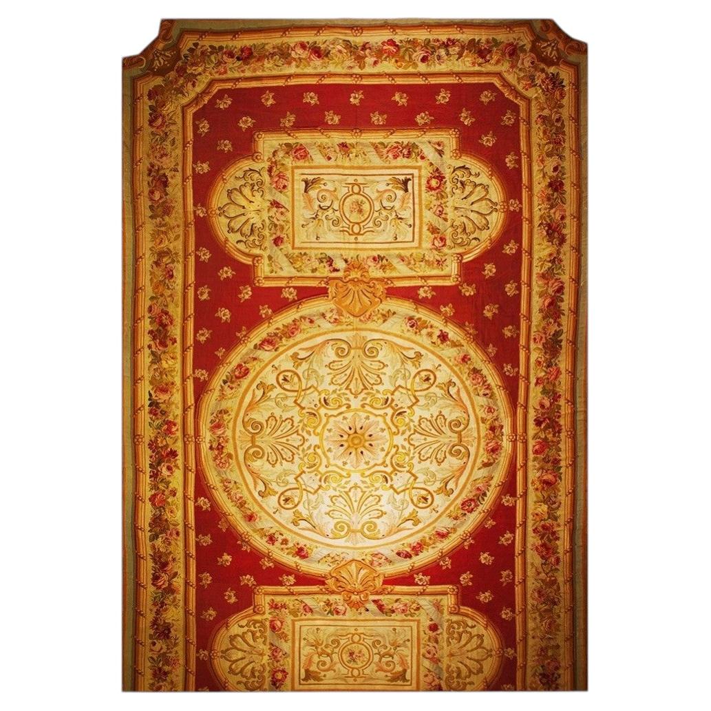 1840s Antique Oversized Flatweave Red Ground Classical French Aubusson Wool Rug