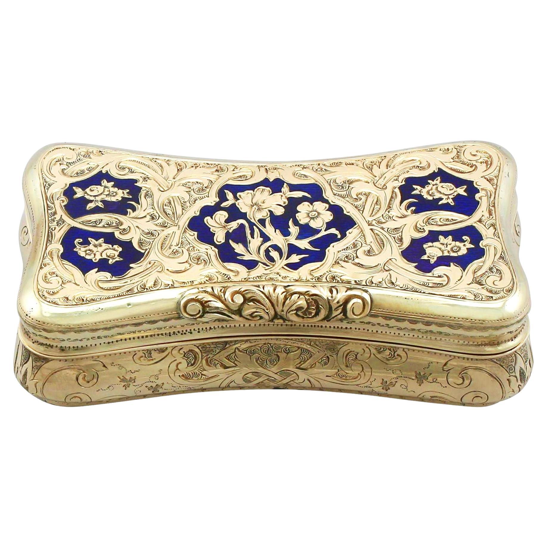 1840s Antique Swiss Yellow Gold and Enamel Snuff Box
