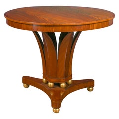 1840s Austrian Biedermeier Walnut Table with Foliage Base and Gilt Spheres
